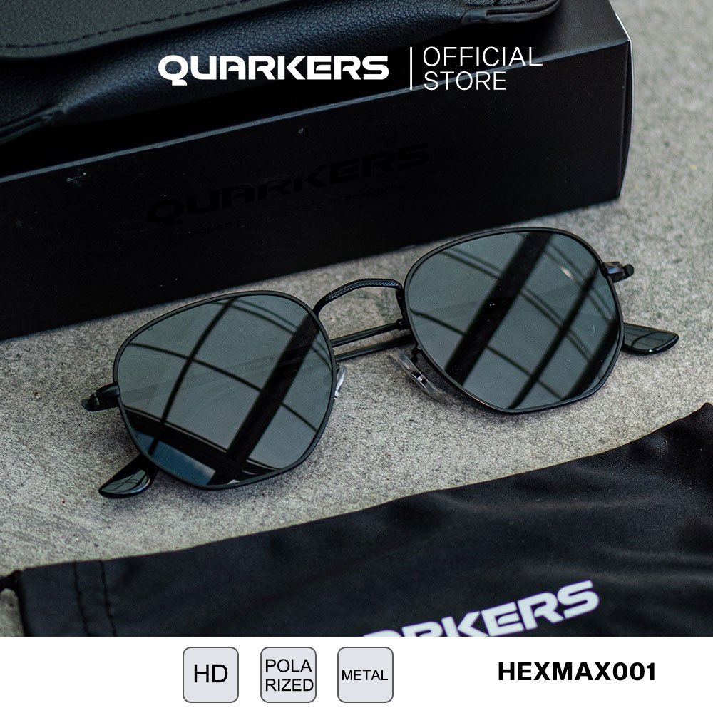 QUARKERS HEXMAX001 แว่นกันแดด ทรงหกเหลี่ยม เฟรมโลหะ เลนส์กันรอย กันเหงื่อ Antimax Polarized