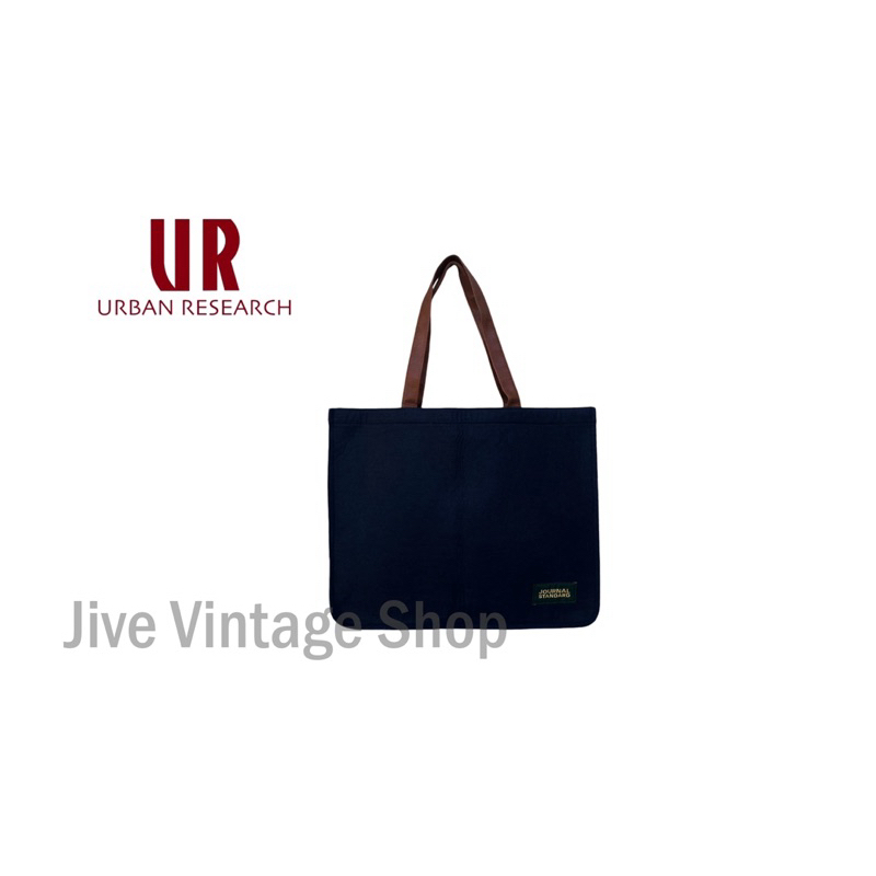 UR Urban Research กระเป๋าผ้าสักหลาดใบใหญ่ ทรงสะพายไหล่ tote bag สีน้ำเงินเข้ม เรียบๆ ใส่ A4 ได้ มือส