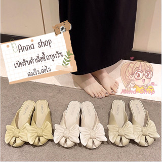 Anna shop  รองเท้าแตะ EVA แต่งโบว์น่ารัก รองเท้าผู้หญิง สีพื…