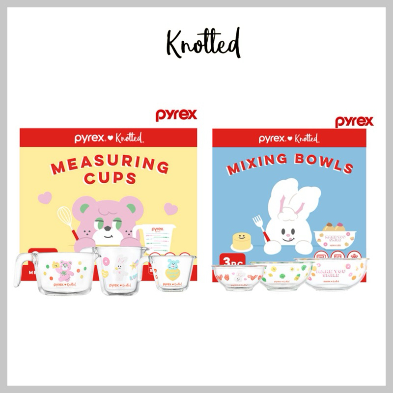 ❣️พร้อมส่ง❣️ [Pyrex x Knotted] Glass Mixing Bowl / Measuring Cups: ชุดถ้วยเนื้อแก้วหนา ถ้วยตวง ถ้วยผสม ได้ 3 ชิ้น/ชุด