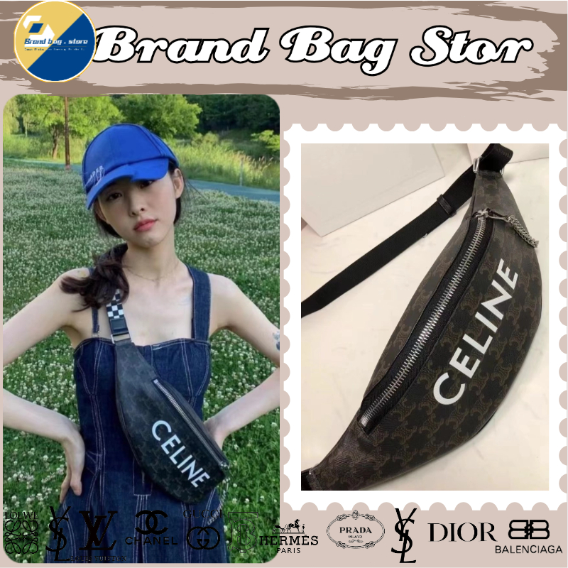 เซลีน Celine TRIOMPHE CANVAS LOGO PRINT BELT BAGกระเป๋าผู้ช/กระเป๋าผู้ชาย/กระเป๋าคาดเอว/การจัดซื้อขอ