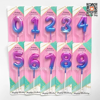 เทียนวันเกิด เทียนตัวเลขแบบไล่สี เทียนกลิตเตอร์ เทียนปักเค้ก เทียนเลขฉลองครบรอบสีชมพูฟ้า สีม่วงฟ้า