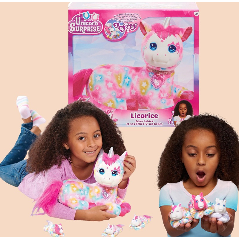 Unicorn Surprise Licorice Stuffed Animal with Unicorn Babies, Kids Toys for Ages 3 up