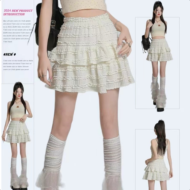 LameiStore 2025 ใหม่ กระโปรงสั้นสไตล์เกาหลี แฟชั่น เอวสูง เรียงราย กระโปรง