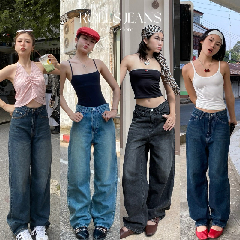 พร้อมส่งครบสี Wangjai - Rolls Jeans กางเกงยีนส์ทรงกระบอกวินเทจ