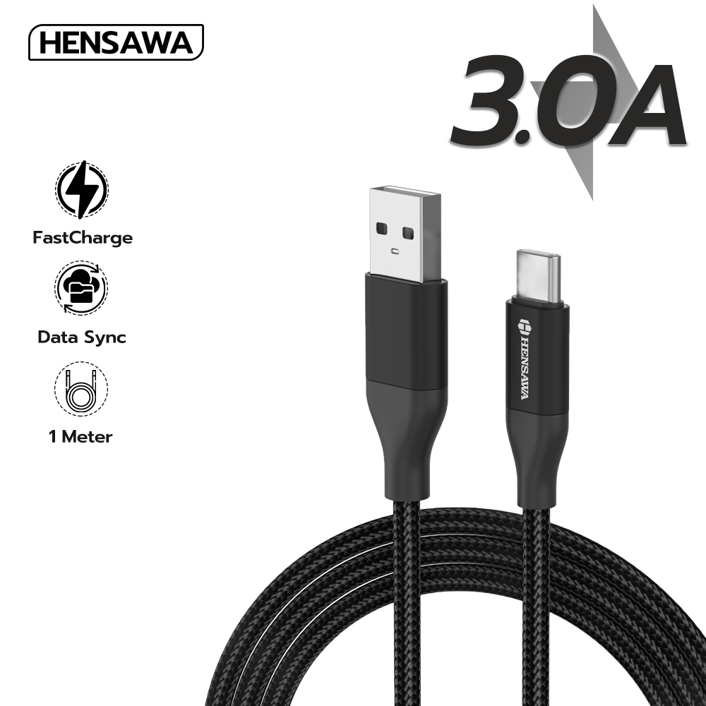 Hensawa US5098 สายชาร์จเร็ว USB to Type-C Micro ip ชาร์จไว 3.0A 1m สายถัก ทนทาน หนาพิเศษ Fast Charge Cable & Sync