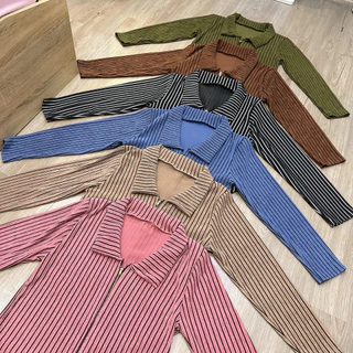 #M10 เสื้อคอปกซิปหน้าลายทาง อก 40-48 นิ้ว