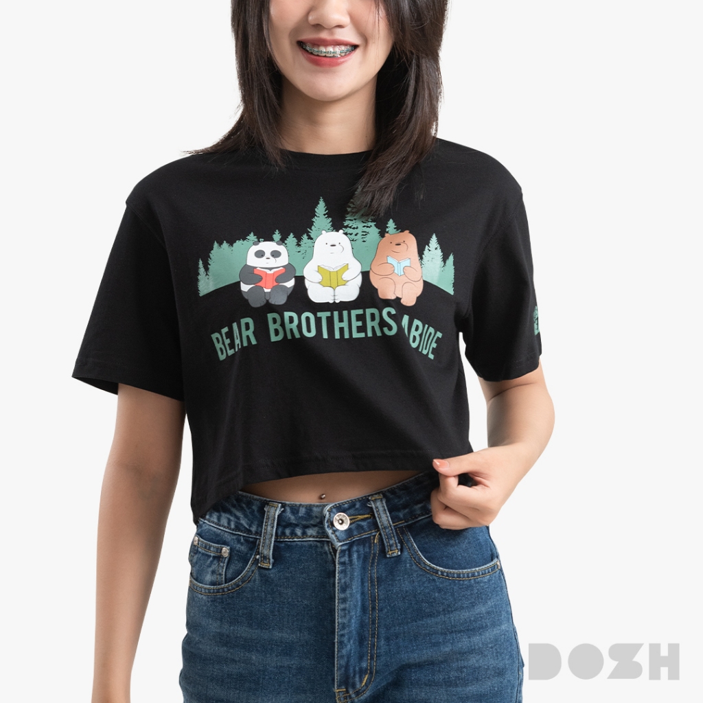 DOSH WOMEN'S CROPPED T-SHIRTS WE BARE BEARS เสื้อยืดครอปผู้หญิง DBBWT1034-BL