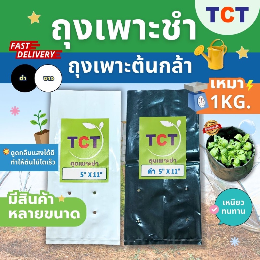 TCT ถุงเพาะชำ ถุงเพาะกล้า ถุงเพาะเมล็ด ถุงปลูกต้นไม้ เหมา 1KG. แบบเจาะรู เหนียว ทนทาน ดูดรับแสงดี ต้นไม้โตไวมาก