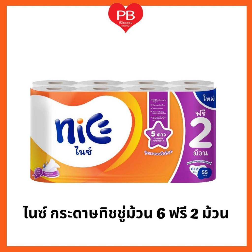 ส่งเร็ว•ของแท้•ใหม่ !!ขายยกแพ็ค!! Nice ไนซ์ กระดาษชำระม้วนใหญ่ แพ็ค 6+2 ม้วน