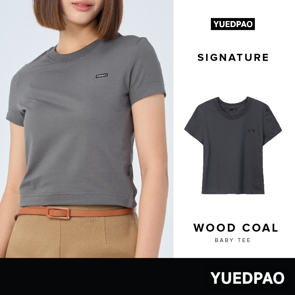 Yuedpao Signature Baby Tee Summer ผ้าหนาทรงสวย ยับยากรีดง่าย เสื้อยืดเปล่า สี Wood Coal