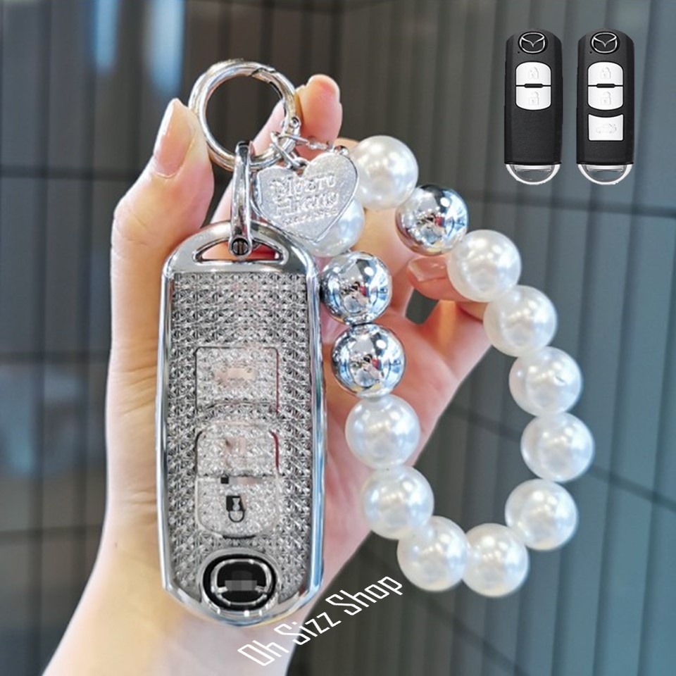 เคสรีโมทรถยนต์ Mazda Smart Key แบบฝาหน้าปุ่มใส และฝาหลังสี ระยิบระยับ วิบวับ Case 2, 3, CX3, CX5, CX7, CX8