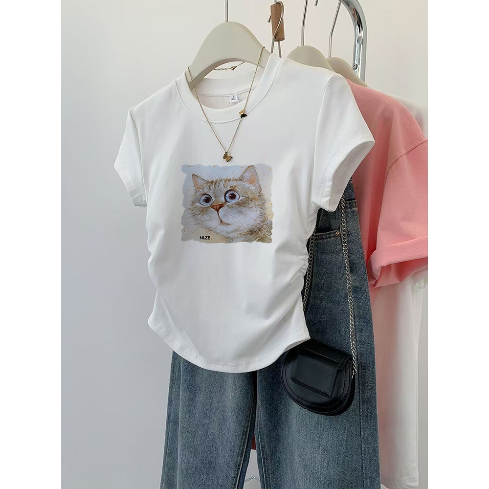 พร้อมส่ง เสื้อยืดสวย ผู้หญิงเสื้อยืดแฟชั่นแขนสั้น คอกลม ทรงสลิมฟิต เสื้อสาวอวบ หลากสี เสื้อยืดรัดรูป