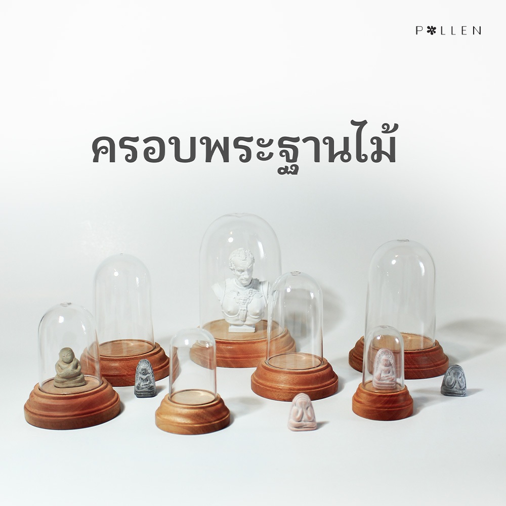 Pollen_collection ครอบพระฐานไม้  รุ่นฐานกลมไม้สะเดา ครอบอะคริลิคใส (Marigold collection)
