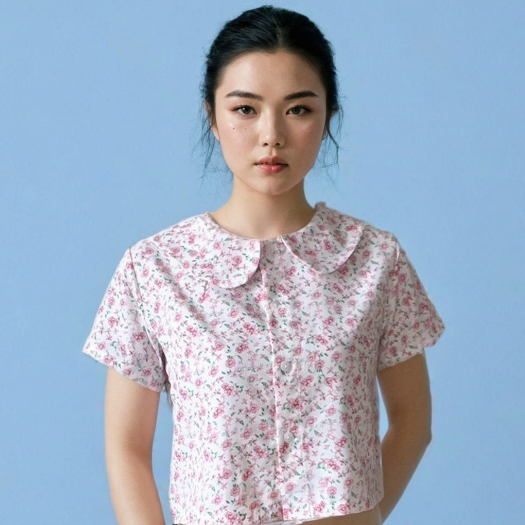 เสื้อคอบัวพิมพ์ลายสดใส