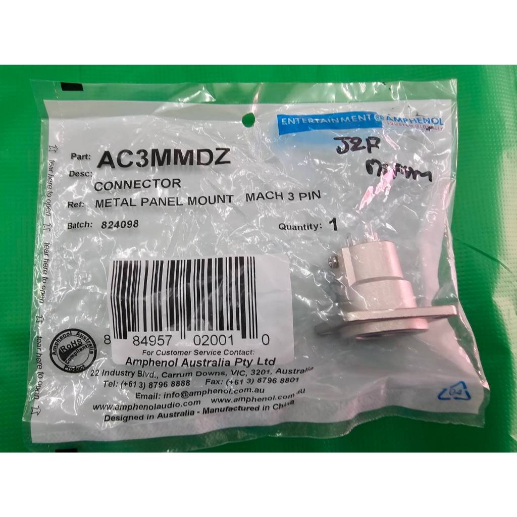 Amphenol AC3MMDZ XLR 3 Pin 3 PIN Connector  แจ็ค XLR ตัวผู้ติดแท่น สำหรับติดหลังตู้ลำโพง