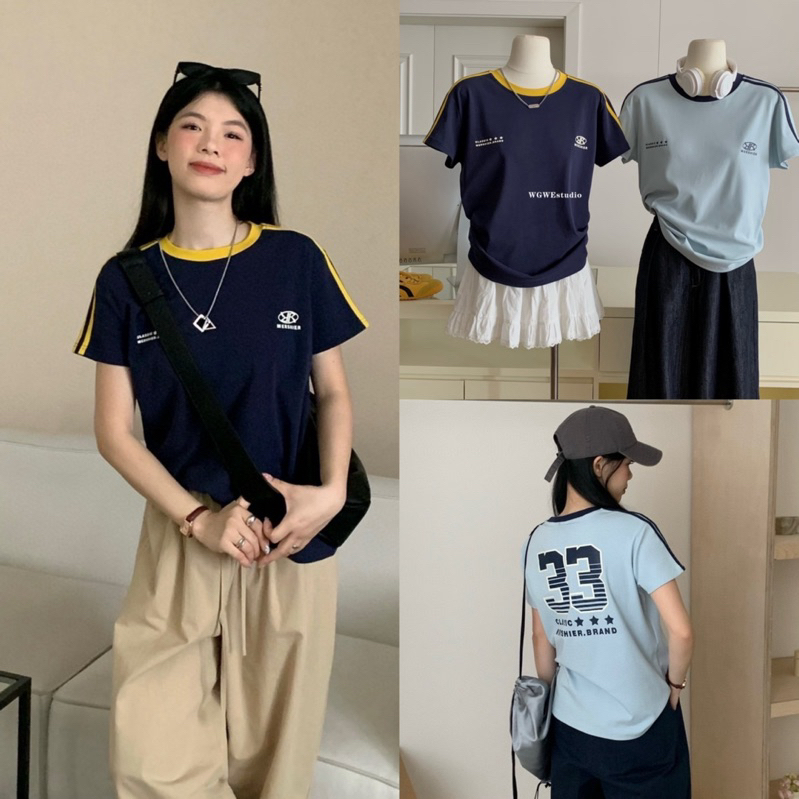เสื้อยืดคอกลมแขนสั้นสกรีนลายหน้า-หลังรุ่น 9341 TAG:WG.WE