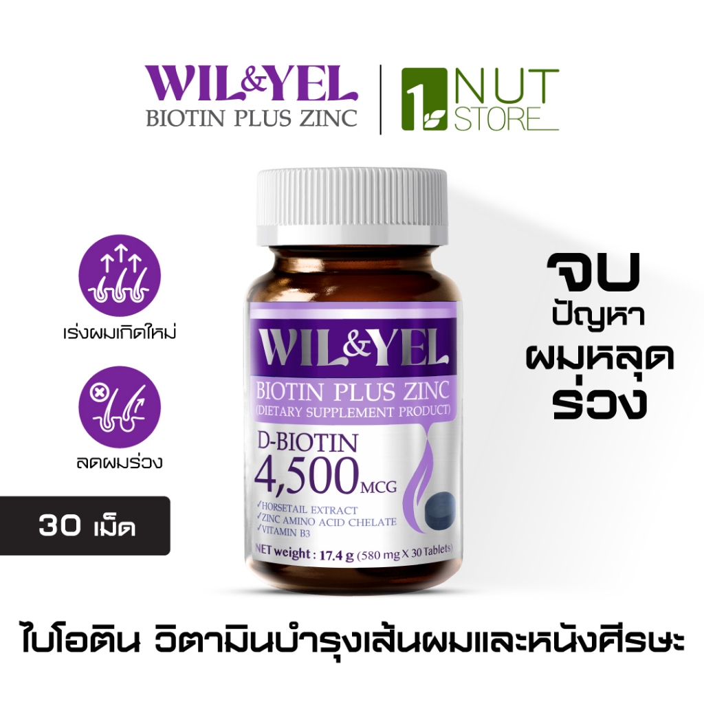 WIL&YEL Biotin Plus Zinc วิตามินบำรุงผม ลดผมร่วง ผมบาง เร่งผมเกิดใหม่ ผมหนา (รวมชุดโปร)