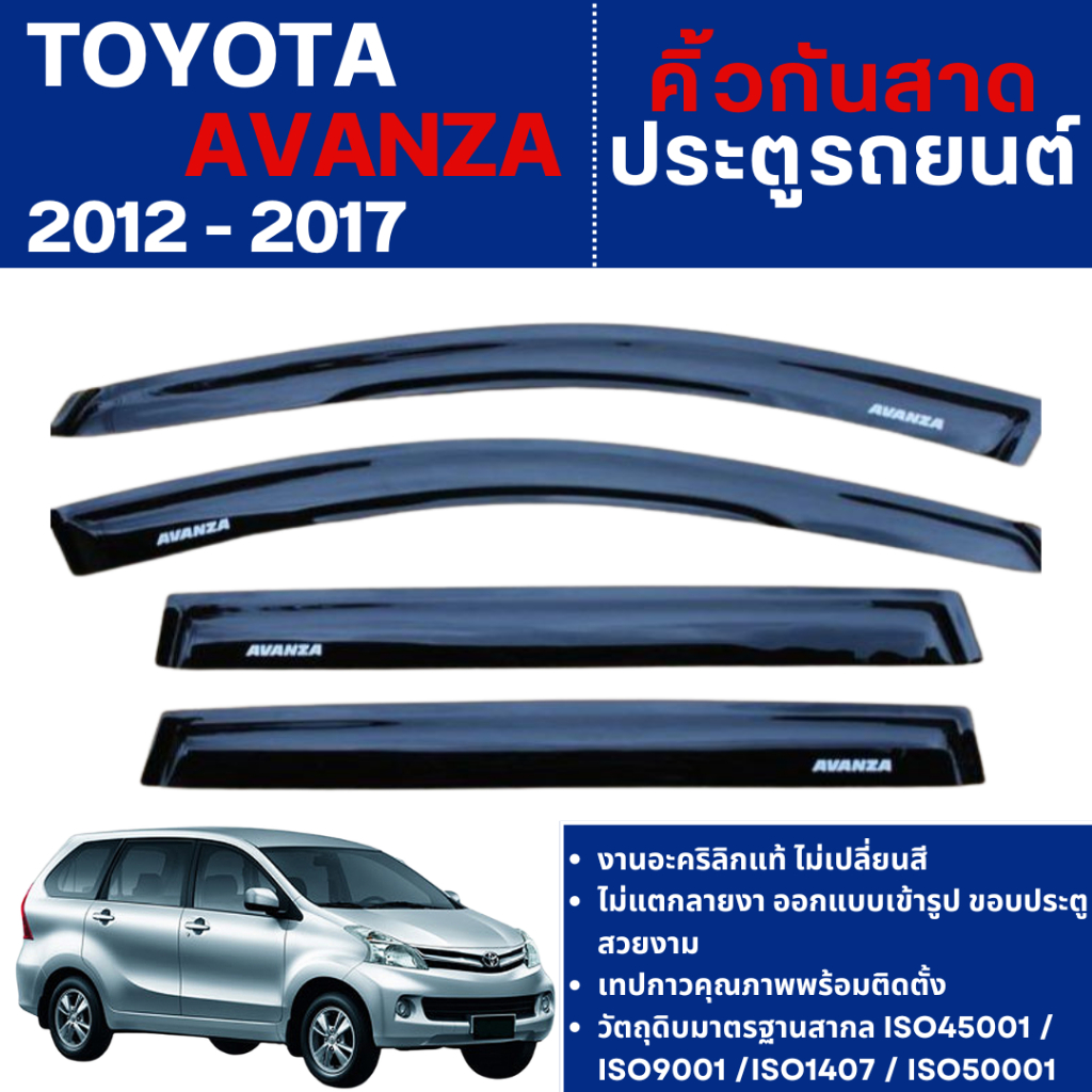 TOYOTA AVANZA 2012 - 2017 คิ้วกันสาดประตู (4ชิ้น) อะคริลิคดำ คิ้วกันฝน คิ้วบังแดด ชุดตกแต่งรถยนต์