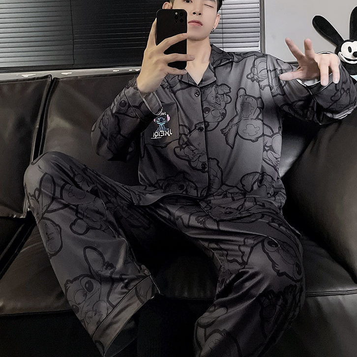 ♞,♘,♙Stitch Tom Jerry ONE PIECE Pyjamas Men's 2024 Cartoon Home Clothes วัยรุ่นใส่ด้านนอกสไตล์บาง