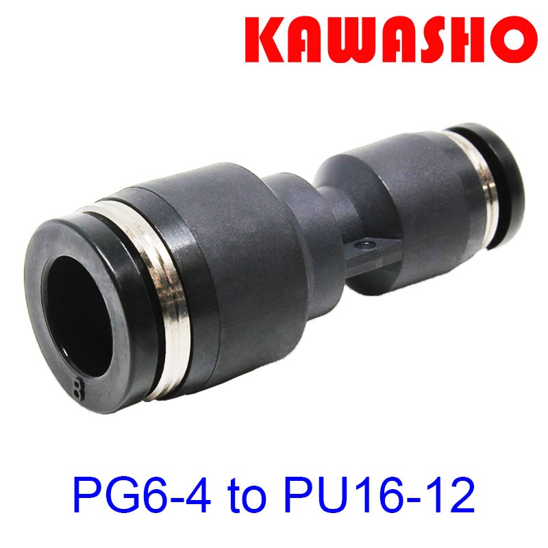 ข้อต่อลม PG ข้อต่อตรงลด เสียบสายลม2ด้าน Straight Reducing / Straight Reducer Connector Air ‎Fitting PG4 - PG16 KAWASHO