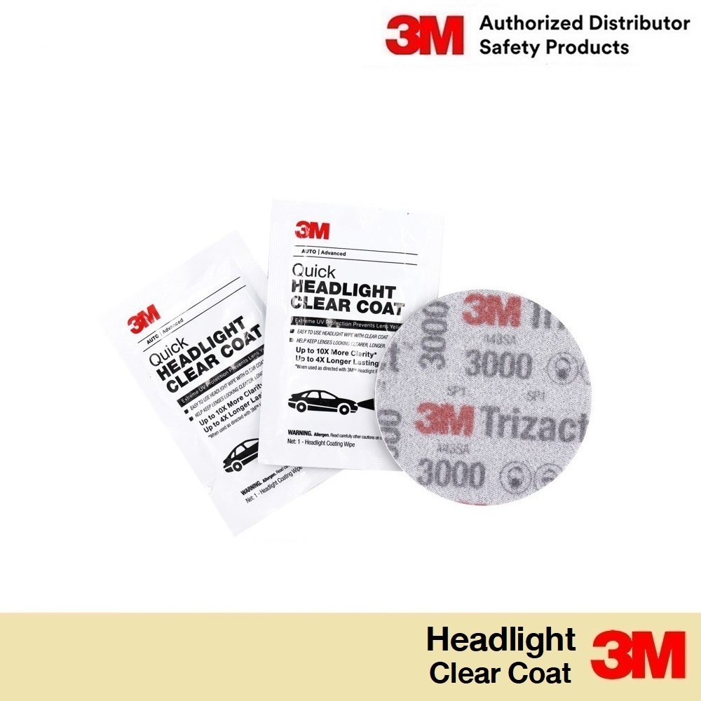 3M ชุดขัดโคมไฟหน้ารถยนต์ (Headlight Clear Coat 2 ซอง + กระดาษทรายกลม 02087 เบอร์ 3000 3 นิ้ว 1 แผ่น 