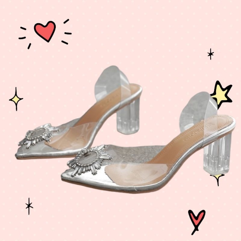รุ่นอัพเกรด ส้นสูง 3 นิ้ว 35-42 รองเท้าส้นสูง รองเท้าส้นแก้ว  ส้นหนา แต่งผลึก แต่งคริสตอล 508 พร้อมส่ง - รูปที่ 2
