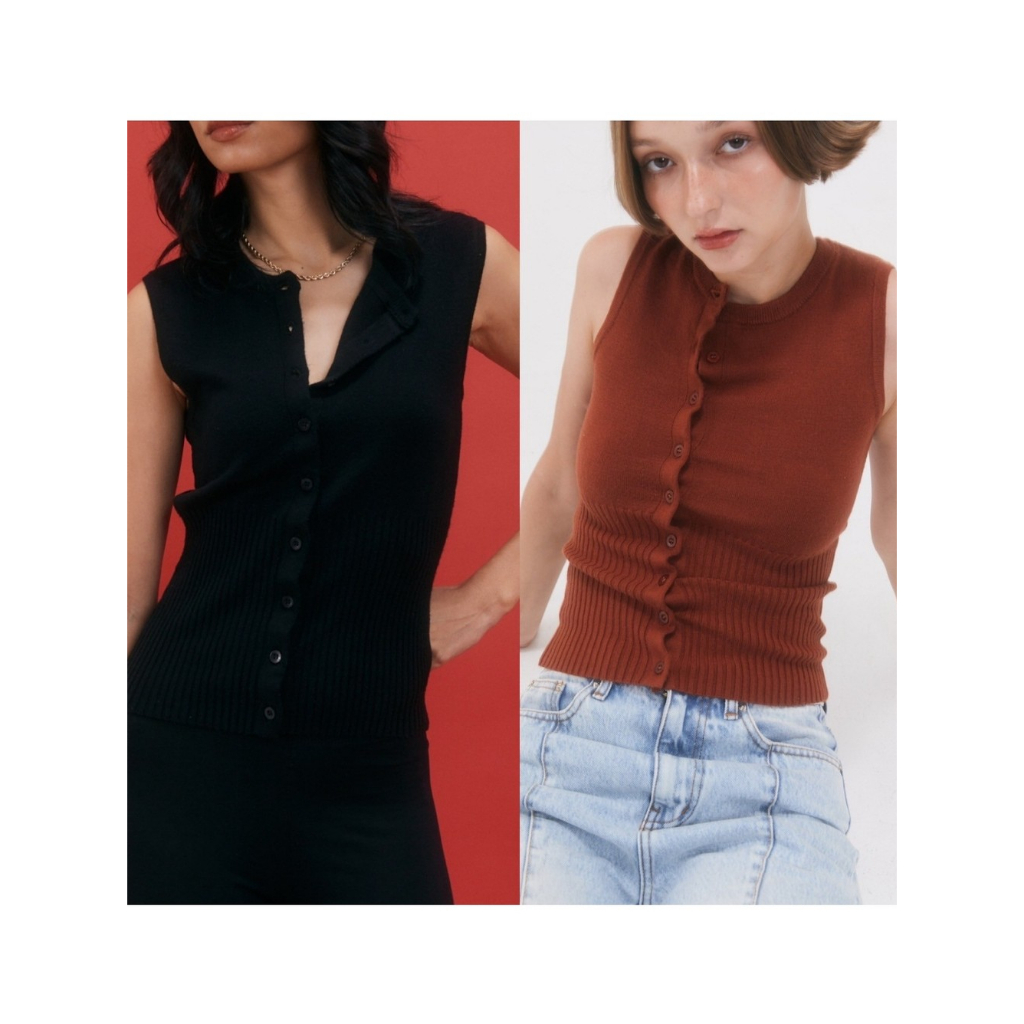 เสื้อแขนกุดไหมพรมกระดุมเฉียง Reese Knit Tank - TRES MADE