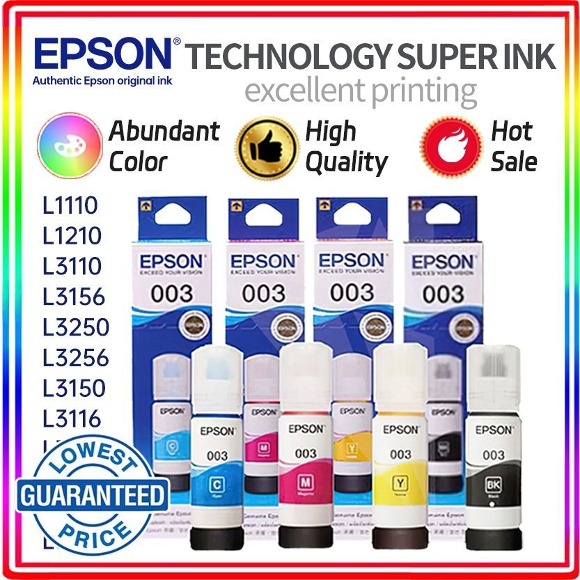 สินค้าประกันศูนย์ EPSON Ink 003 Original หมึกเติมแท้สำหรับ EPSON L3110 L3210 L3216 L3150 L3250