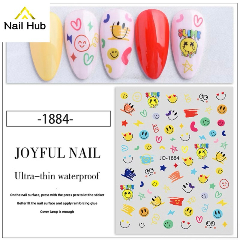 ST.356 ร้านไทย พร้อมส่ง สติกเกอร์ติดเล็บลายสมายล์สีสันสดใส (JO-1884)