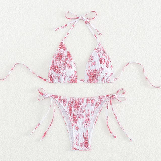 🌸Swift Bra🌸Fashion Bikini บิกินี่ 2 ชิ้น ชุดว่ายน้ำสำหรับผู้หญิง ลายดอกไม้ ผ้าคุณภาพสูง ชุดว่ายน้ำคล้องคอ กางเกงผูกเชือก