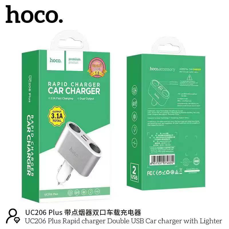 Hoco UC206 Plus Car Charger 3.1A ที่ขยายช่องจุดบุหรี่ 2 ช่อง พร้อม USB 2 port UC206+ UC206PLUS ชาร์จ