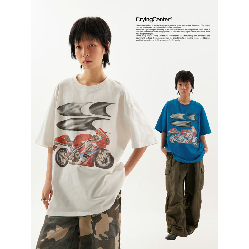 CryingCenter เสื้อยืดคอกลม Vintage Motorcycle T-shirt