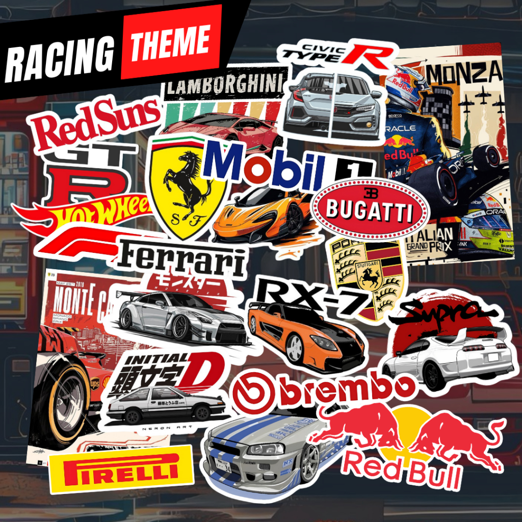 สติ๊กเกอร์ธีม Racing สติ้กเก้อแปะ Notebook, Skateboard, Ipad, โต๊ะ