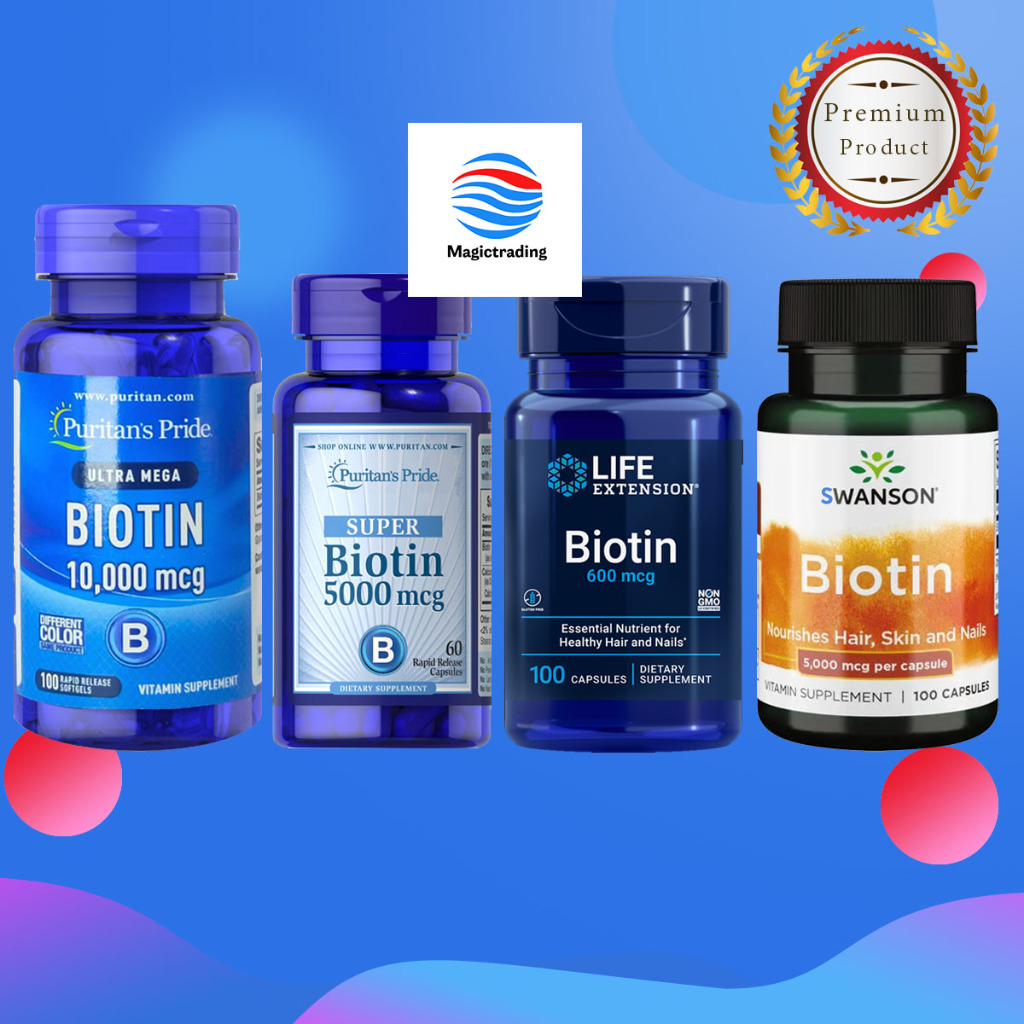 Biotin 600 mcg, 5000 mcg, 10,000 mcg.