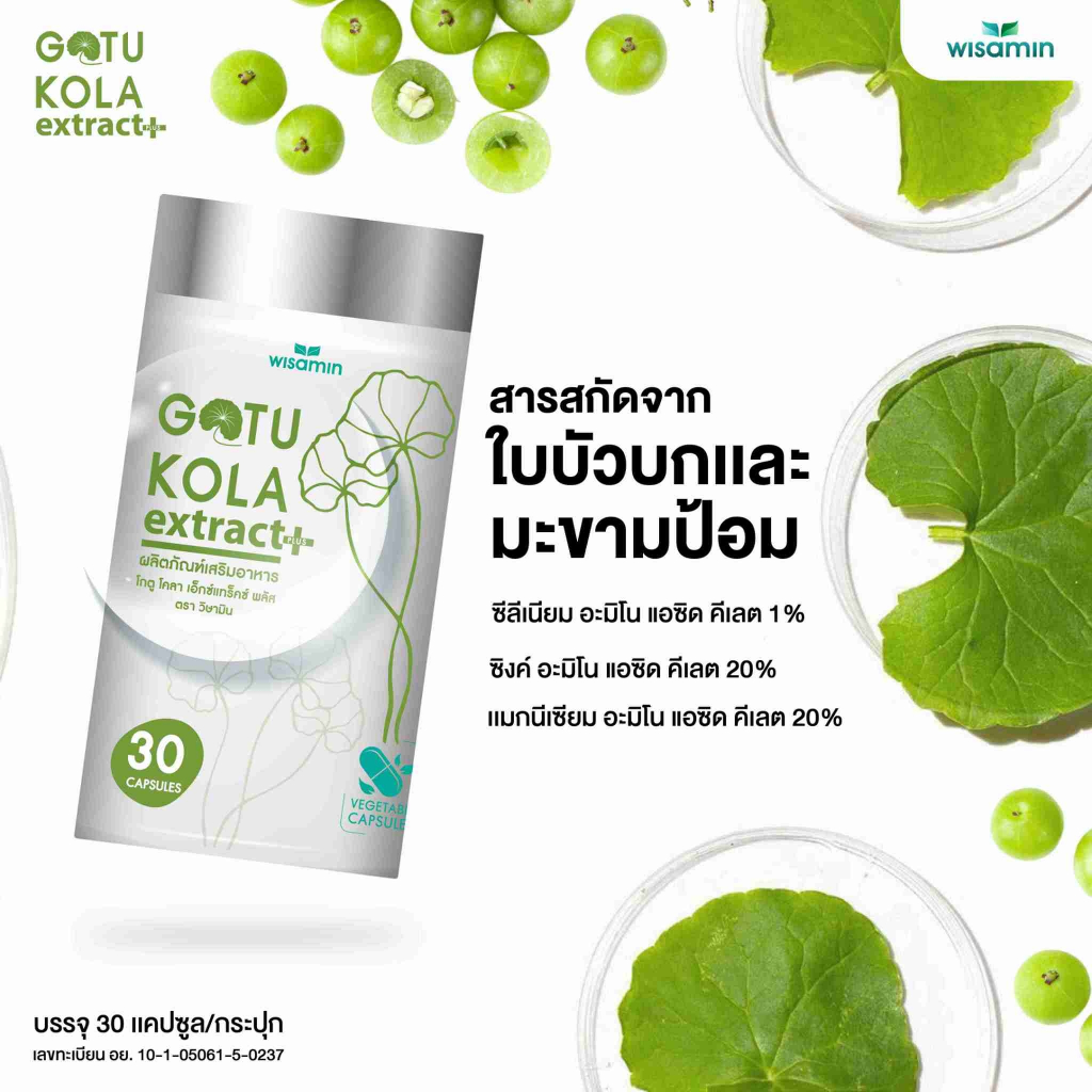 GOTU KOLA EXTRACT PLUS สารสกัดจากใบบัวบก บรรจุแคปซูล ผลิตภัณฑ์เสริมอาหาร (ตราวิษามิน) จำนวน 1 กระปุก 30 แคปซูล