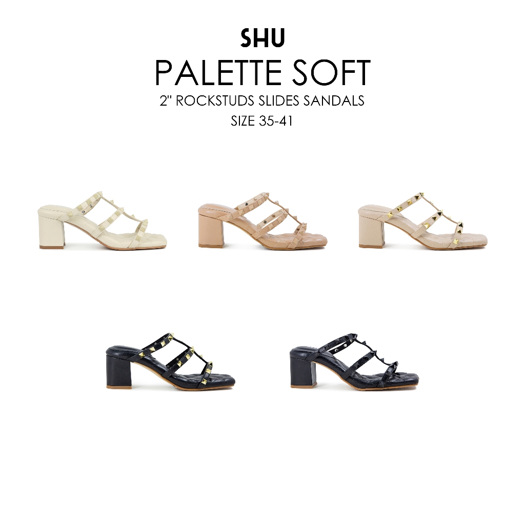 SHU PALETTE SOFT 2" ROCKSTUDS SLIDES SANDALS รองเท้าส้นสูง