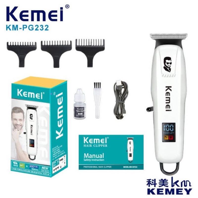 Kemei KM-PG232 ปัตตาเลี่ยนไร้สาย แบตเตอเลี่ยน ตัดผม โกนหนวด รุ่น PG-232 บัตตาเลี่ยนไฟฟ้า หน้าจอLED กะทัดรัด อุปกรณ์ครบ