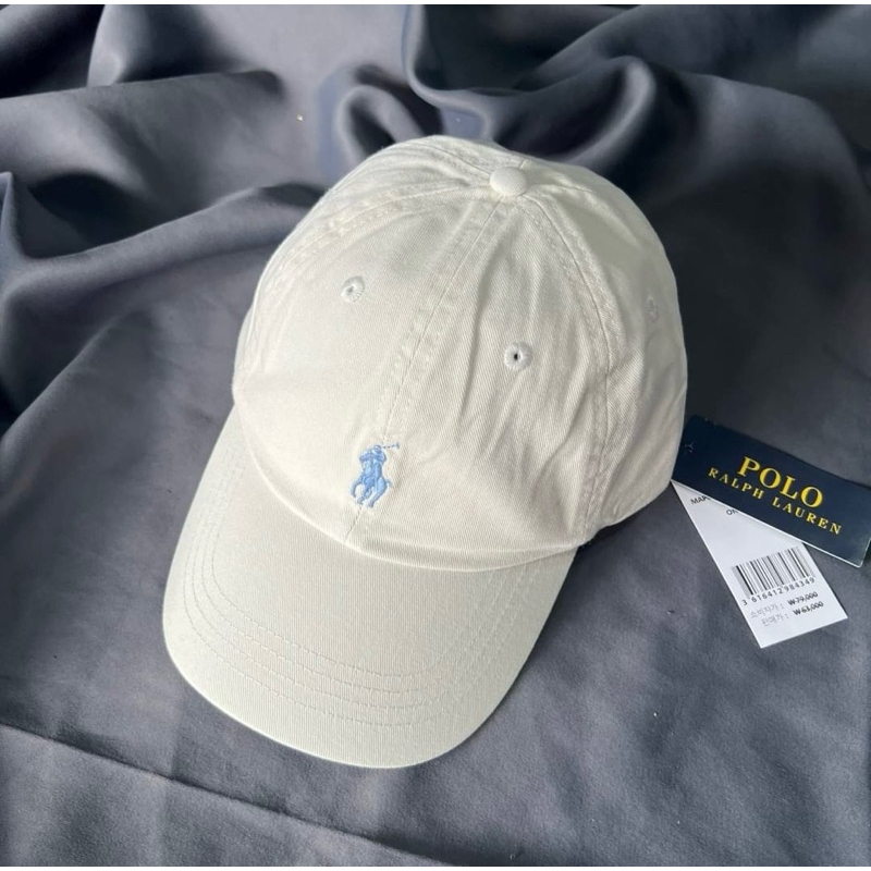 หมวกแก๊ป polo สีขาว ม้าเล็กฟ้า