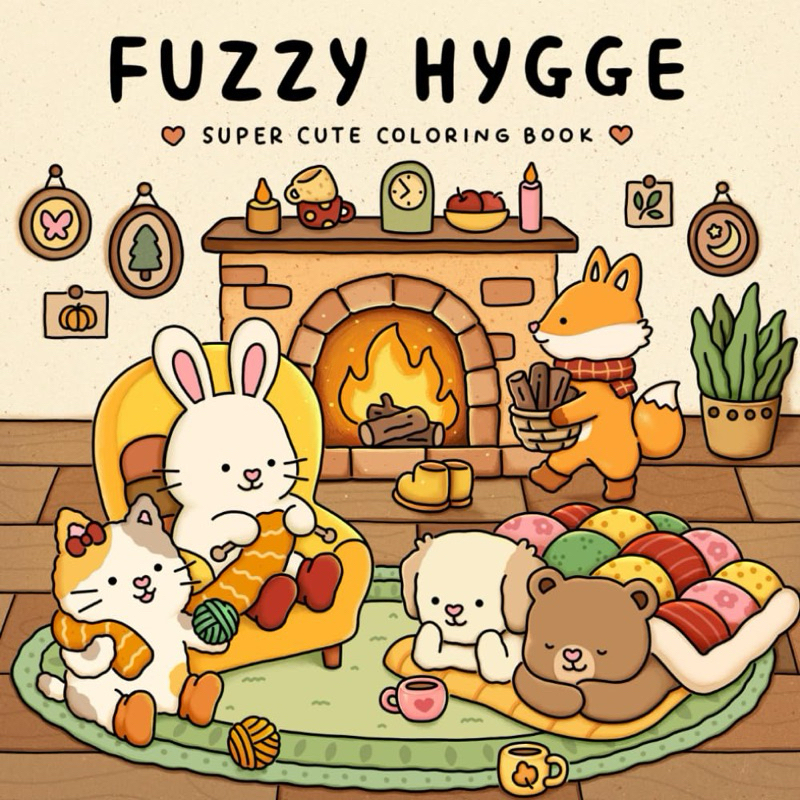 Fuzzy Hygge: สมุดระบายสีน่ารักและอบอุ่นสําหรับผู้ใหญ่และวัยรุ่นที่มีตัวละครสัตว์น่ารักเพื่อบรรเทาควา