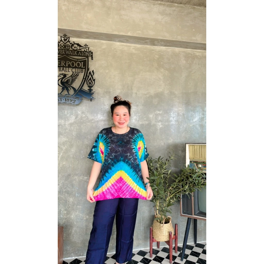 เสื้อมัดย้อม อก 52 คอกลมแขนสั้น เสื้อสาวอวบ ผ้าแบมเบิร์ตสปัน thumbnail 8