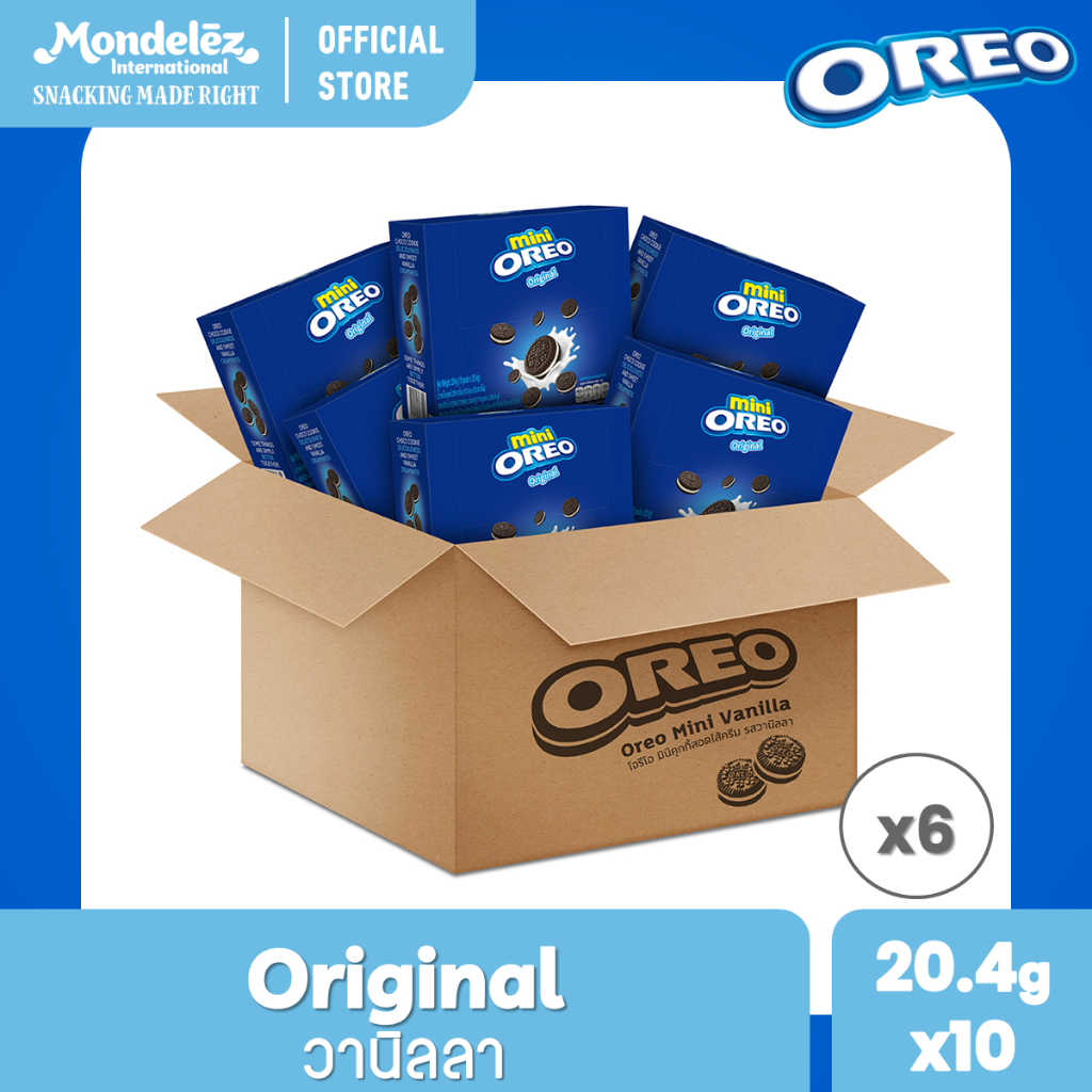 [ยกลัง 6 กล่อง] Oreo Mini Original โอรีโอ มินิคุกกี้สอดไส้ครีม รสวานิลลา 20.4 กรัม x 10