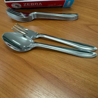Zebra [12 คู่] ช้อนส้อมสแตนเลส ลายหยดน้ำ หนา 1.0 มม. หัวม้าลาย ผลิตจาก Stainless 430 รุ่น 100009