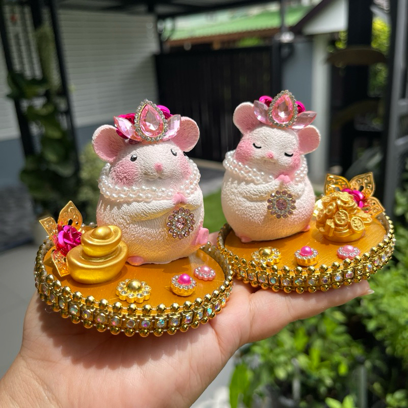 หนูมุสิกะ หนุบริวาร สำหรับถวายองค์พระพิฆเนศ (จำหน่ายเป็นคู่) 🐭✨🕉️ **ทักเเชทระบุสีเพชรได้ค่า หากไม่ระบุจะสุ่มสีค่ะ