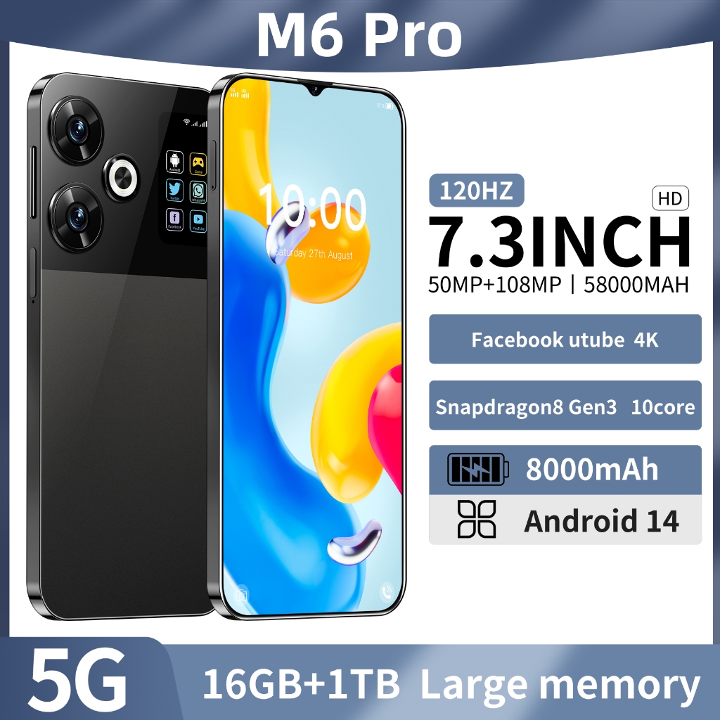 P0C0 M6 Pro 5G Smartphone 16 + 1 TB อายุการใช้งานแบตเตอรี่ขนาดใหญ่สมาร์ทโฟน COD