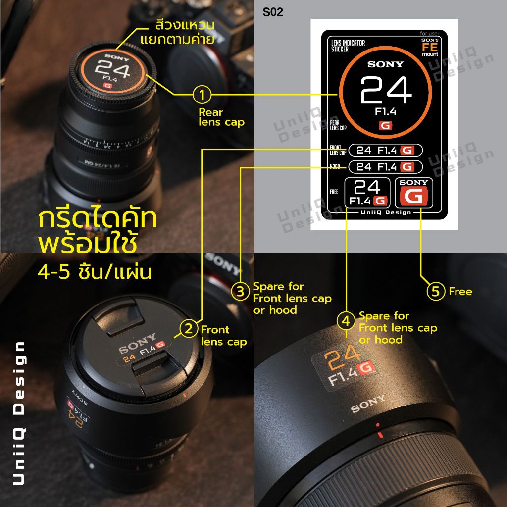 Sticker Lens Cap Sony GM สติกเกอร์แต่งฝาเลนส์ บอกระยะทางเลนส์ บอกค่าF แปะฝาหน้าหลังเลนส์ ฮูด