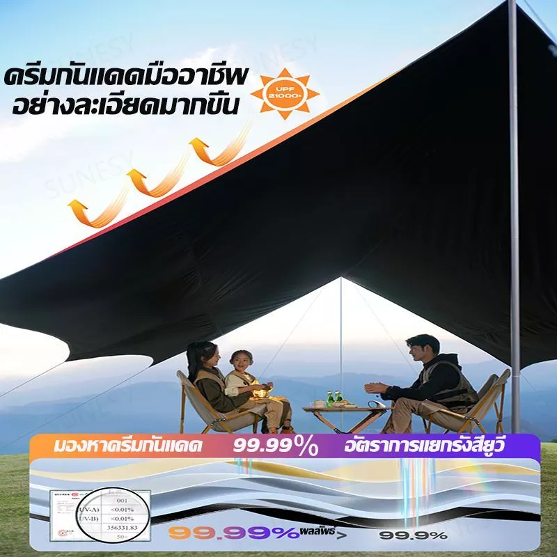 RAKUNO ฟลายชีท​ ผ้าใบ 4x6 3x4 3x3 ฟรายชีท อุปกรณ์ครบชุด กันแดด กันฝน เต้นท์แคมปิ้ง พร้อมเสา2ต้น อุปกรณ์เดินป่าตั้งแคมป์ thumbnail 8
