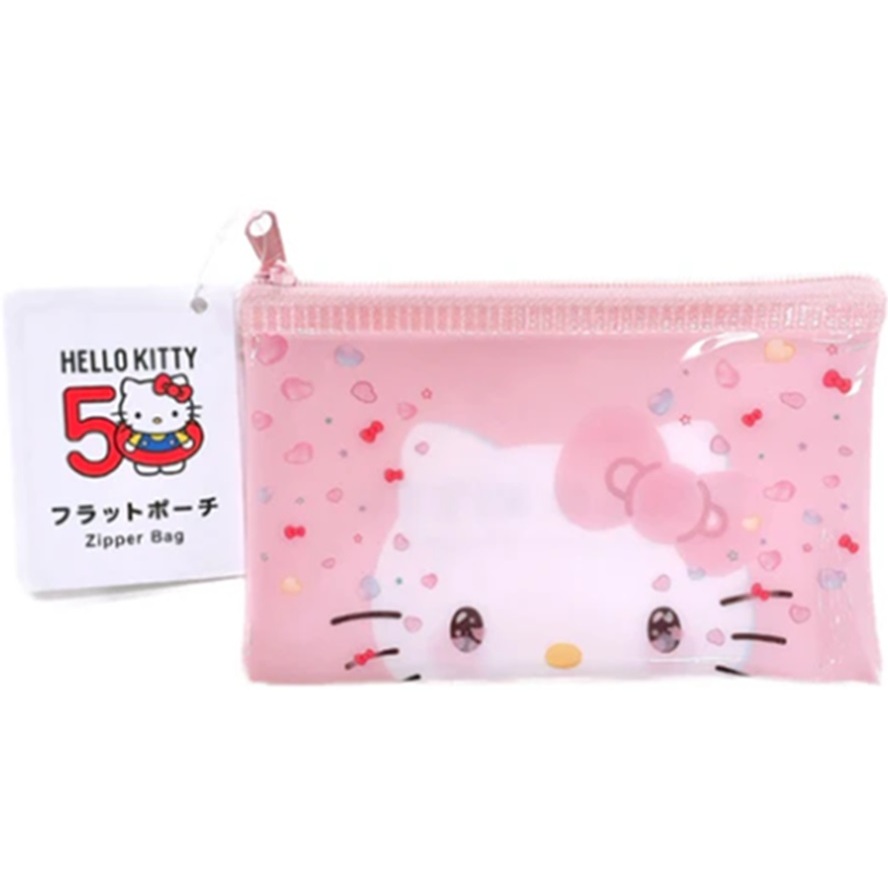 Sanrio Hello Kitty 50th Anniversary Flat Vinyl Mini Pouch 12 ×7.5 cm [38965 K/T The Future in Our Eyes] Zipper Coin Cases Accessories Bag ซานริโอ คิตตี้
