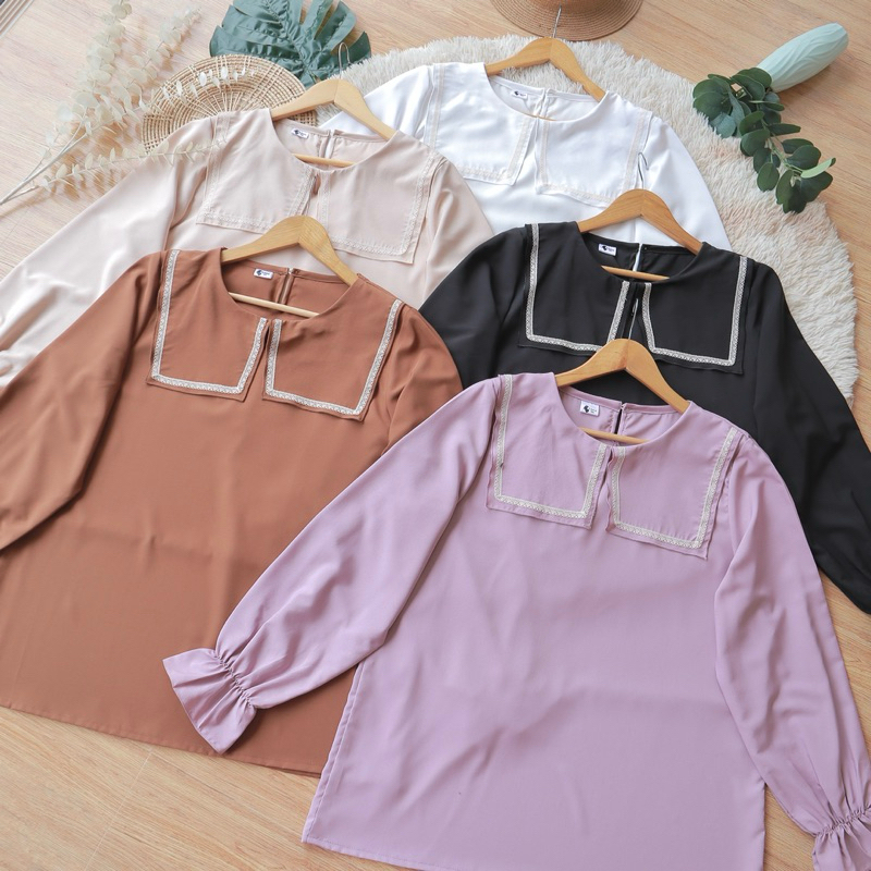 A287เสื้อคอปกแต่งลูกไม้/อก 46