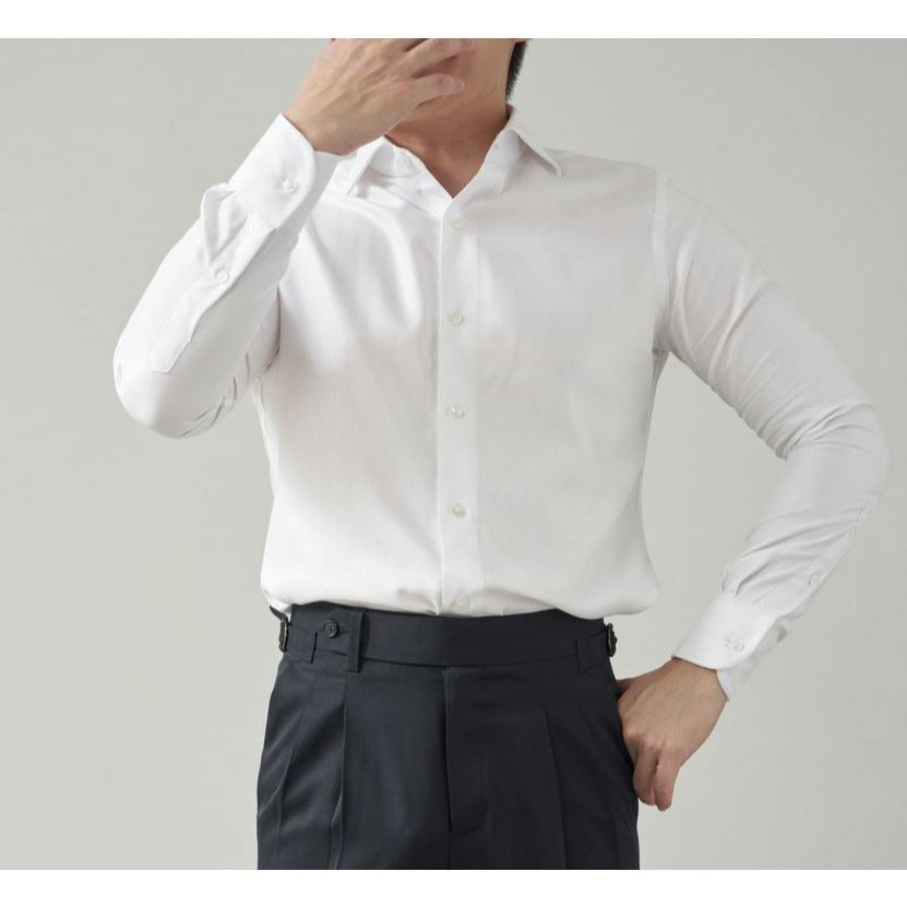[Code20%ทักแชท] The Windsor เสื้อเชิ้ตผู้ชาย สีขาวลาย Herringbone | คอปก Italian Cutaway | ผ้ายับยาก (Wrinkle free)